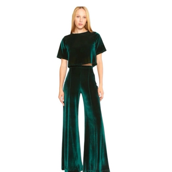 Riley Rader Velvet Wide-Leg Pants - Size 4 - Emerald Green